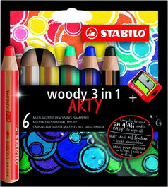 Lapices De Colores Stabilo Woody 880 3 En 1 Arty Line Estuche De 6 (Incluye Sacapuntas)