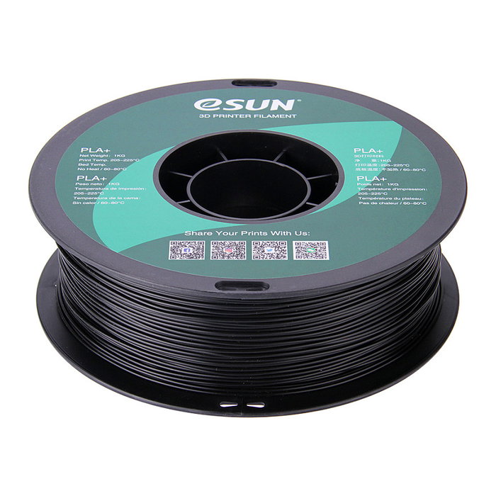 eSun PLA+ Filamento de Impresión 3D, Negro, 1.75mm, 1 kg, eSUN PLA+175B1, Alta Resistencia y Flexibilidad, Certificado FDA