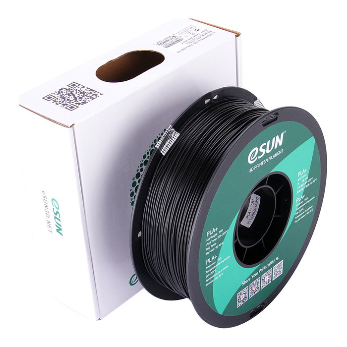 eSun PLA+ Filamento de Impresión 3D, Negro, 1.75mm, 1 kg, eSUN PLA+175B1, Alta Resistencia y Flexibilidad, Certificado FDA
