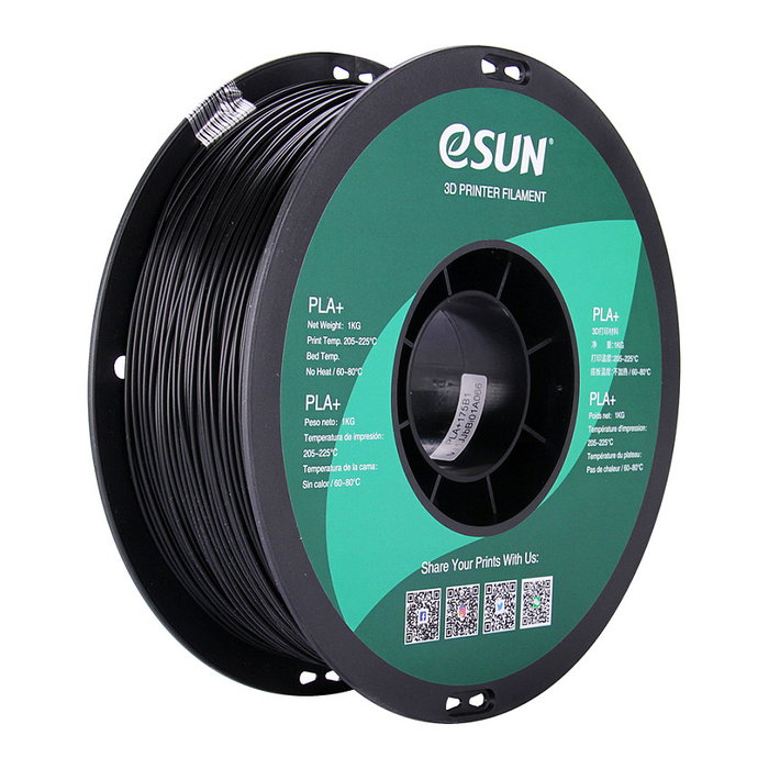 eSun PLA+ Filamento de Impresión 3D, Negro, 1.75mm, 1 kg, eSUN PLA+175B1, Alta Resistencia y Flexibilidad, Certificado FDA