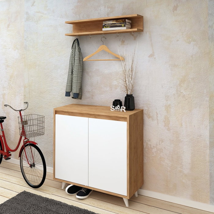 Hanah Home Recibidor Zapatero Roble y Blanco Moderno Elegante 80x35x100cm Tablero Partículas Melamina 18mm Hanah Home Recibidor Zapatero Roble y Blanco Moderno Elegante 80x35x100cm Tablero Partículas Melamina 18mm