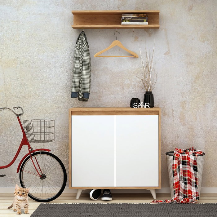Hanah Home Recibidor Zapatero Roble y Blanco Moderno Elegante 80x35x100cm Tablero Partículas Melamina 18mm Hanah Home Recibidor Zapatero Roble y Blanco Moderno Elegante 80x35x100cm Tablero Partículas Melamina 18mm