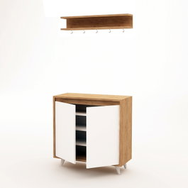 Hanah Home Recibidor Zapatero Roble y Blanco Moderno Elegante 80x35x100cm Tablero Partículas Melamina 18mm