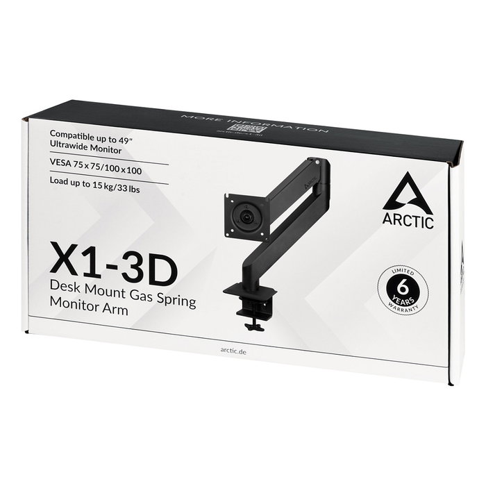 Arctic Soporte de Mesa X1-3D para Monitor Giratorio Inclinable y Ajustable con Resorte de Gas Soporta hasta 10kg y Gestiona Cables