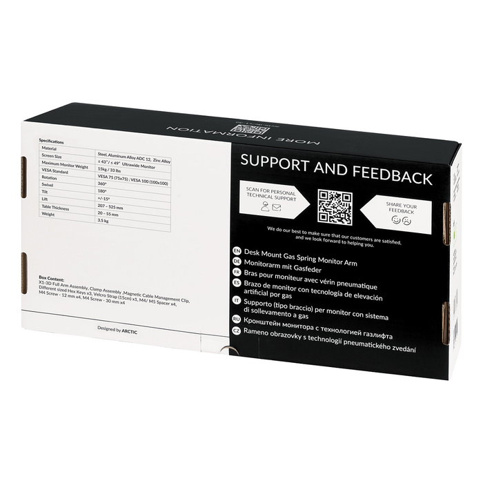 Arctic Soporte de Mesa X1-3D para Monitor Giratorio Inclinable y Ajustable con Resorte de Gas Soporta hasta 10kg y Gestiona Cables