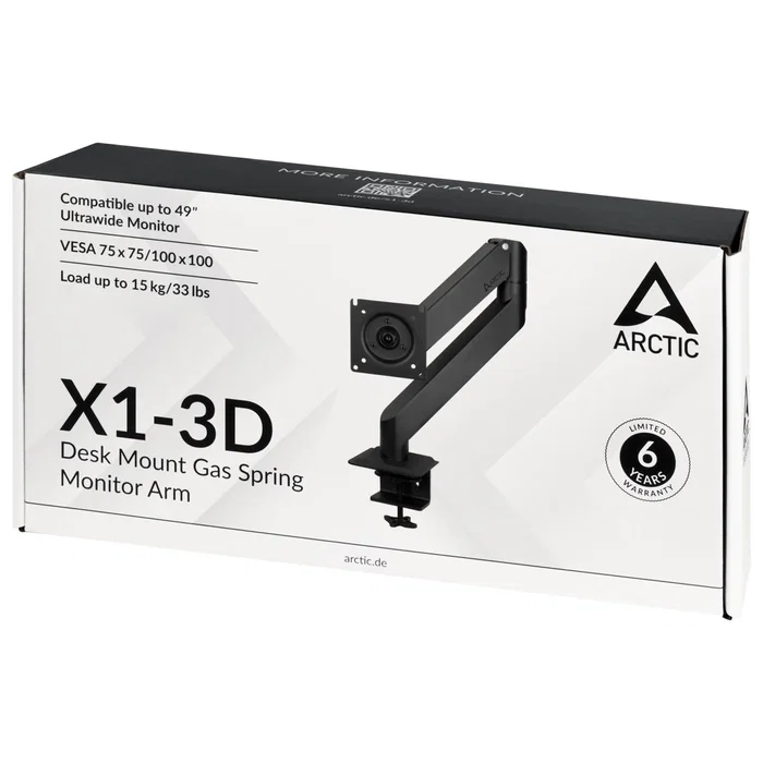 Arctic X1-3D Soporte de Mesa para Monitor con Elevación por Gas, Negro Mate