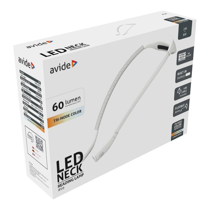 avide Lámpara de lectura de cuello ABLRL-NECK-2W, Blanco