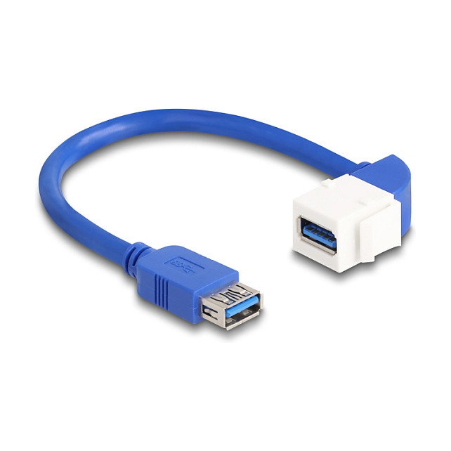 DeLOCK Cable Keystone Modul USB 3.2 Gen 1, USB A a USB A, 90°, 20 cm, Azul/Blanco DeLOCK Cable Keystone Modul USB 3.2 Gen 1, USB A a USB A, 90°, 20 cm, Azul/Blanco