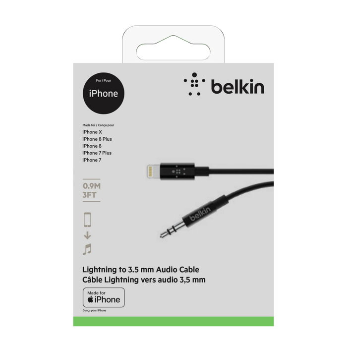 Belkin Cable de Audio Lightning a 3,5 mm, 0,9 m, Negro Belkin Cable de Audio Lightning a 3,5 mm, 0,9 m, Negro