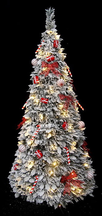 DKD Home Decor Árbol de Navidad LED Nevado Plegable Rojo y Blanco