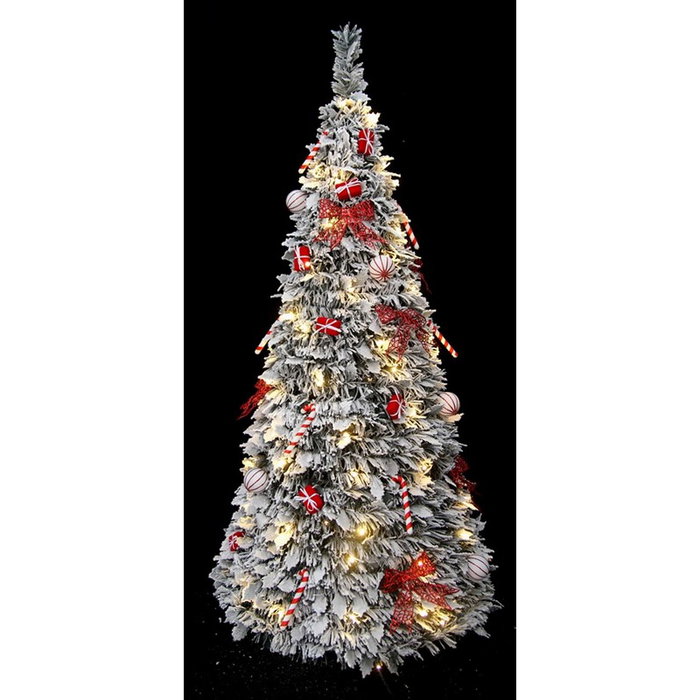DKD Home Decor Árbol de Navidad LED Nevado Plegable Rojo y Blanco