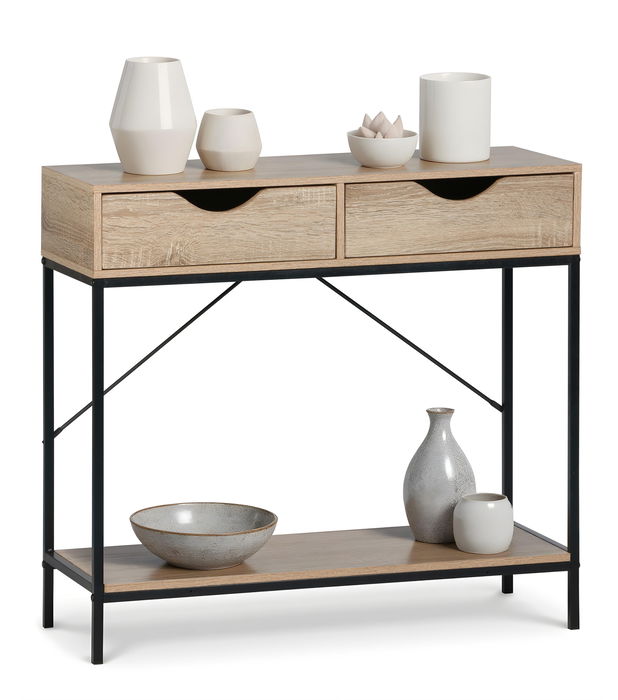 Inde Mueble con 2 Cajones de Madera y Metal 80x30x75 cm