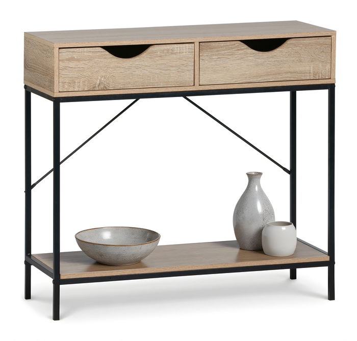 Inde Mueble con 2 Cajones de Madera y Metal 80x30x75 cm