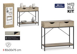 Inde Mueble con 2 Cajones de Madera y Metal 80x30x75 cm