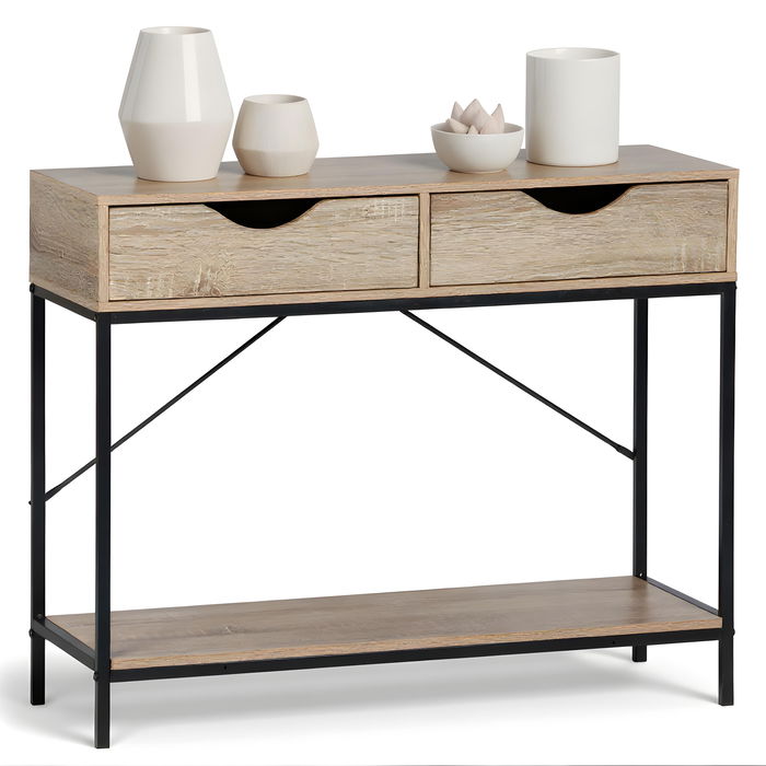 Inde Mueble con 2 Cajones de Madera y Metal 80x30x75 cm