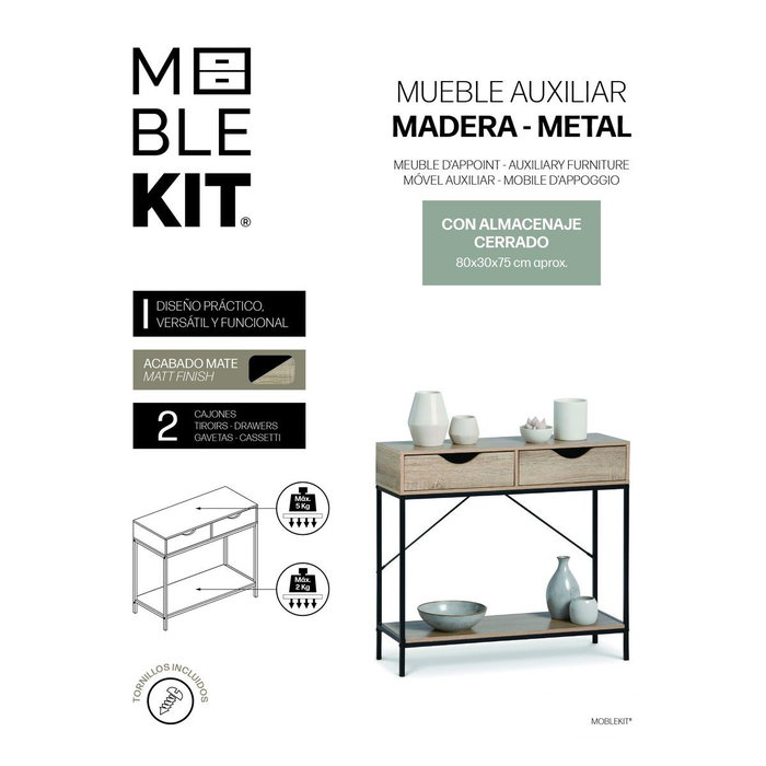 Moblekit Mueble con 2 cajones ARVID madera y metal Moblekit Mueble con 2 cajones ARVID madera y metal