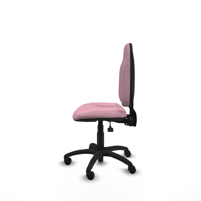 Silla de oficina Algarra con mecanismo Asincro tapizada con Tela color Rosa. Equipada con Base poliamida negra, Sin brazos y Ruedas de nailon 50 mm