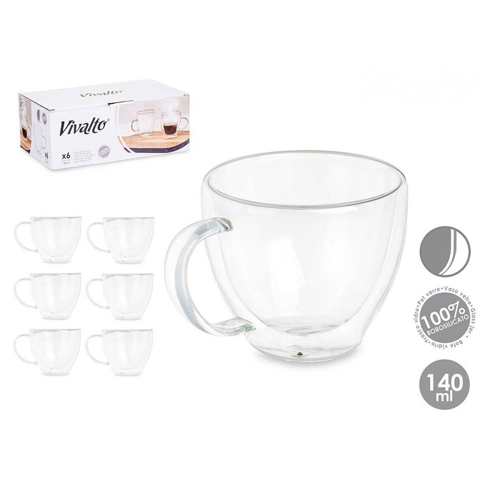 Taza de café y té Vivalto Transparente Vidrio de Borosilicato 140 ml (6 Unidades) Taza de café y té Vivalto Transparente Vidrio de Borosilicato 140 ml (6 Unidades)