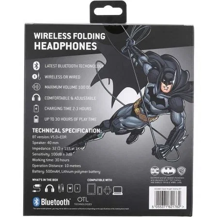 Auriculares Inalámbricos Infantiles OTL Batman Dark Knight/ con Micrófono/ Bluetooth/ Negros