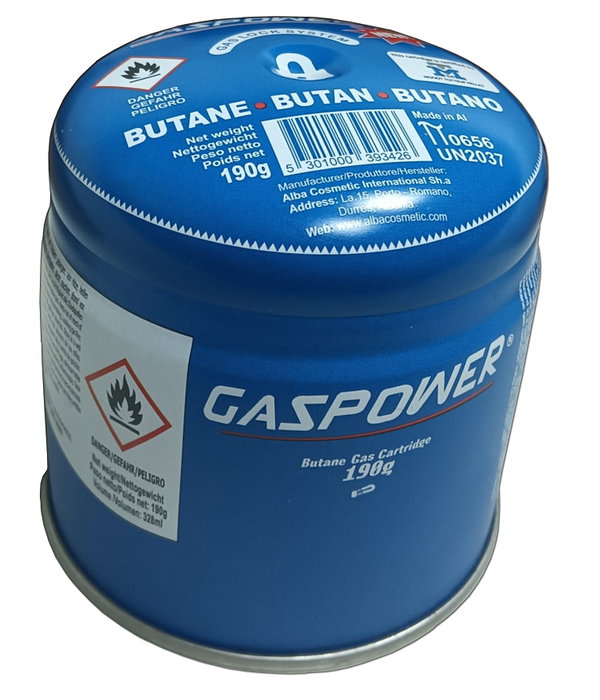 Gaspower Cartucho de Butano para Perforación 190 g con Válvula Limitadora de Fugas Gaspower Cartucho de Butano para Perforación 190 g con Válvula Limitadora de Fugas