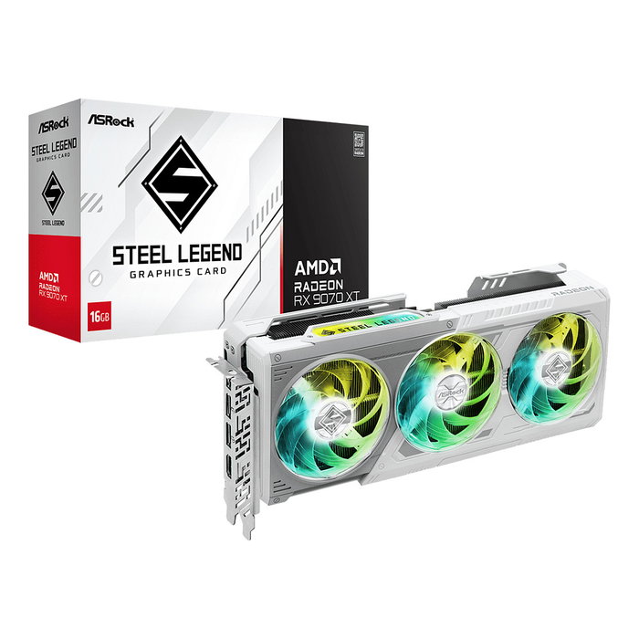 ASRock Radeon RX 9070 XT Steel Legend 16GB GDDR6 256-bit Tarjeta Gráfica - 3 Ventiladores, PCIe x16 5.0, DirectX 12 Ultimate, RGB