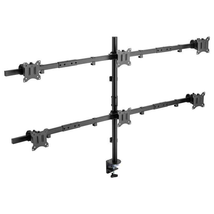 EQUIP Soporte Articulado de Sobremesa para 6 Monitores de 17-32 Pulgadas, 360 Grados, 7 kg por Pantalla, 42 kg Total, 100x100 mm, VESA 75x75 mm, Negro