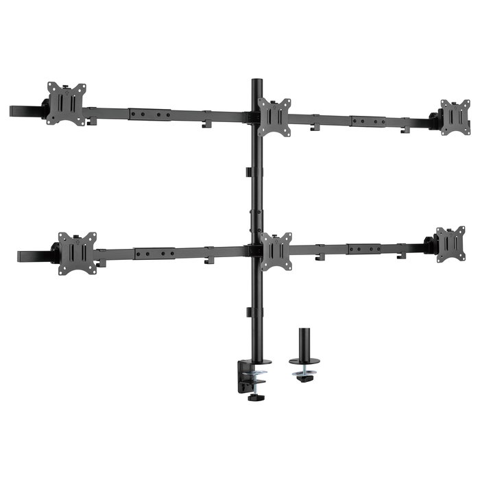 EQUIP Soporte Articulado de Sobremesa para 6 Monitores de 17-32 Pulgadas, 360 Grados, 7 kg por Pantalla, 42 kg Total, 100x100 mm, VESA 75x75 mm, Negro