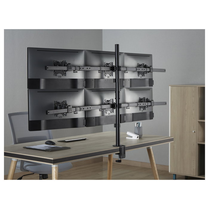 EQUIP Soporte Articulado de Sobremesa para 6 Monitores de 17-32 Pulgadas, 360 Grados, 7 kg por Pantalla, 42 kg Total, 100x100 mm, VESA 75x75 mm, Negro