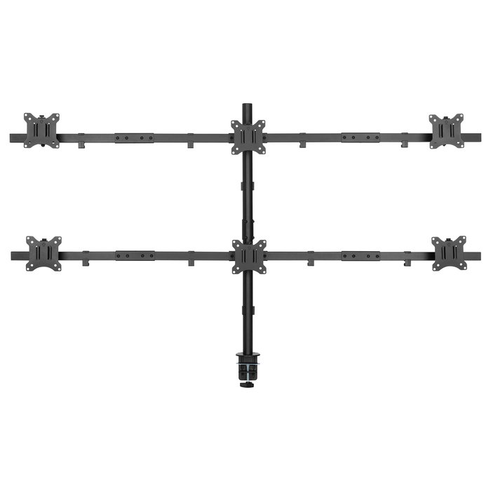 EQUIP Soporte Articulado de Sobremesa para 6 Monitores de 17-32 Pulgadas, 360 Grados, 7 kg por Pantalla, 42 kg Total, 100x100 mm, VESA 75x75 mm, Negro