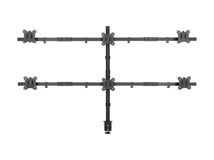 Equip 650160 Soporte de Mesa para 6 Monitores 17-32 pulgadas, Capacidad 7 kg por Pantalla, VESA 100x100, Ajuste Ergonómico, Negro