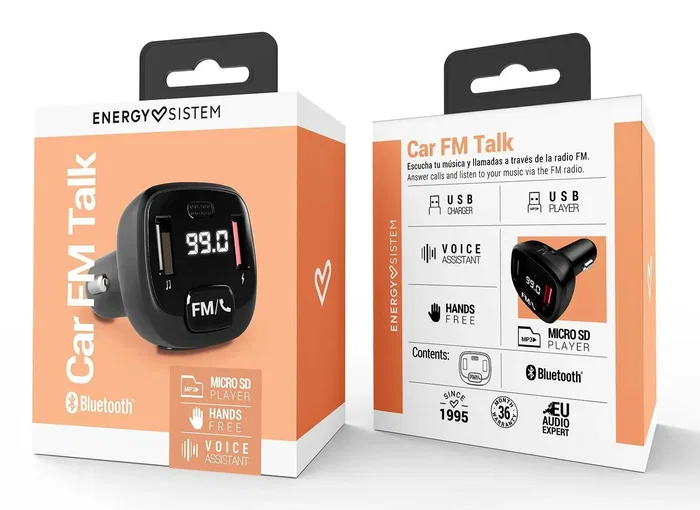 Energy Sistem Car FM Talk Transmisor Bluetooth para Coche con USB, microSD, Asistente de Voz y Carga, Negro