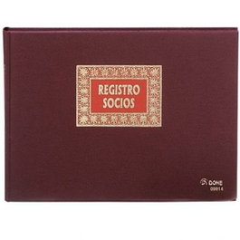 Dohe Libro de Registro de Socios 100 Hojas Numeradas Folio Apaisado Burdeos