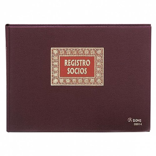 Dohe Libro de Registro de Socios 100 Hojas Numeradas Folio Apaisado Burdeos