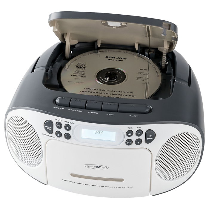 Reflexion RCR2260DAB Boombox Portátil Radio DAB+ FM Reproductor CD MP3 20 W Blanco y Gris