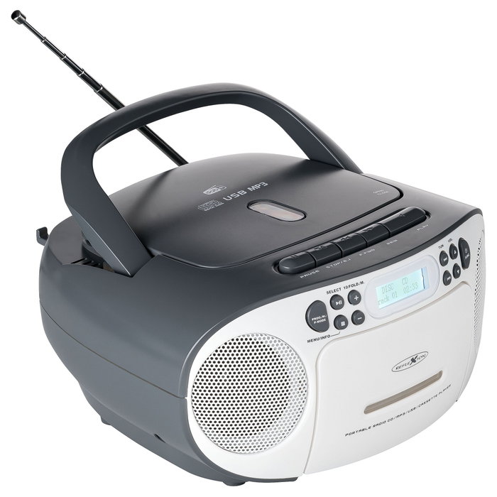 Reflexion RCR2260DAB Boombox Portátil Radio DAB+ FM Reproductor CD MP3 20 W Blanco y Gris