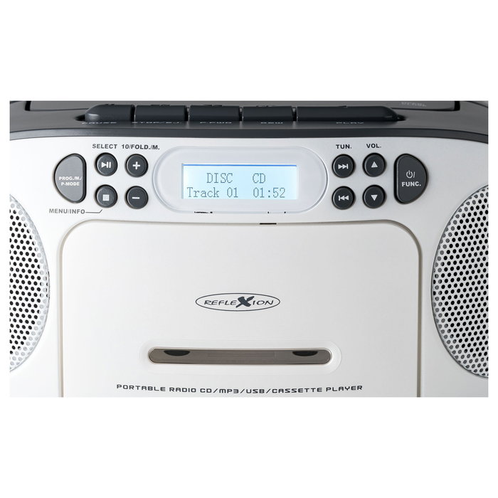 Reflexion RCR2260DAB Boombox Portátil Radio DAB+ FM Reproductor CD MP3 20 W Blanco y Gris