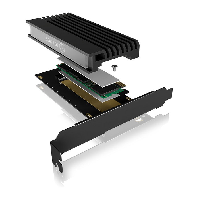 ICY BOX IB-PCI214M2-HSL Tarjeta PCIe a M.2 NVMe 2280/2260/2242 con Disipador, PCIe 4.0 Negro