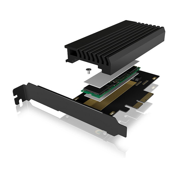 ICY BOX IB-PCI214M2-HSL Tarjeta PCIe a M.2 NVMe 2280/2260/2242 con Disipador, PCIe 4.0 Negro