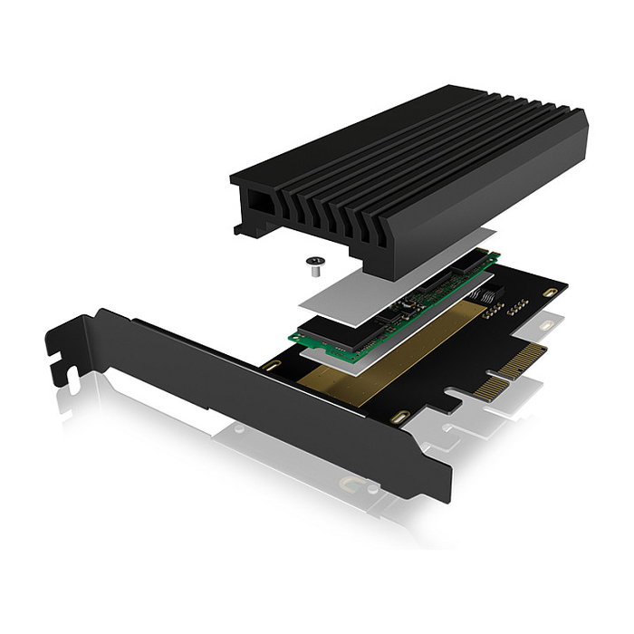 ICY BOX IB-PCI214M2-HSL Tarjeta PCIe a M.2 NVMe 2280/2260/2242 con Disipador, PCIe 4.0 Negro