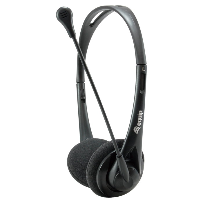 Equip Auriculares Estéreo con Micrófono Flexible y Adaptador Negro Equip Auriculares Estéreo con Micrófono Flexible y Adaptador Negro