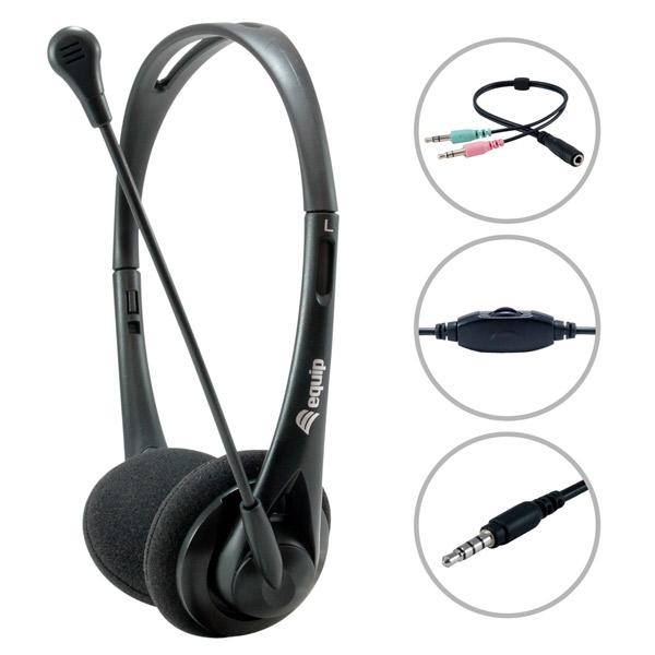 Equip Auriculares Estéreo Jack 3.5 mm Ultraligeros Con Micrófono Flexible Ajustable Negro Equip Auriculares Estéreo Jack 3.5 mm Ultraligeros Con Micrófono Flexible Ajustable Negro