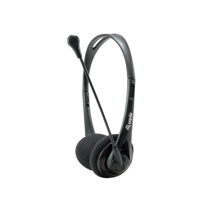 Equip Auriculares Estéreo con Micrófono Flexible y Adaptador Negro Equip Auriculares Estéreo con Micrófono Flexible y Adaptador Negro