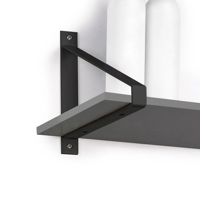 Emuca Juego de soportes para estante de madera Shelf con forma triangular, Acero, Pintado negro