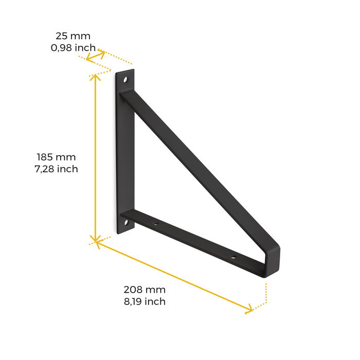 Emuca Juego de soportes para estante de madera Shelf con forma triangular, Acero, Pintado negro