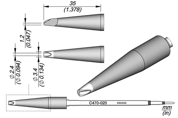 JBC TOOLS Punta de soldadura especial cono truncado 2,4mm Heavy Duty JBC TOOLS Punta de soldadura especial cono truncado 2,4mm Heavy Duty