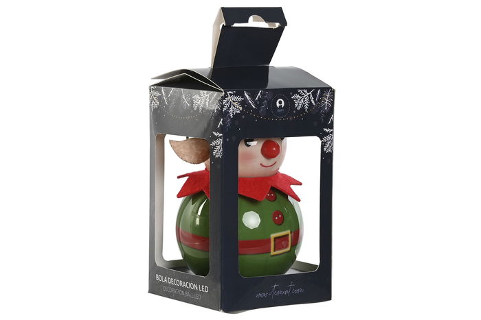 DKD Home Decor Bola Decoración Navidad Tradicional Verde Rojo 7.5 x 12 x 7.5 cm (6 Unidades) Elfo LED PVC