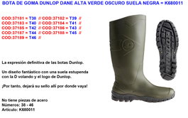 DUNLOP Bota de agua Dane caña alta verde talla 47