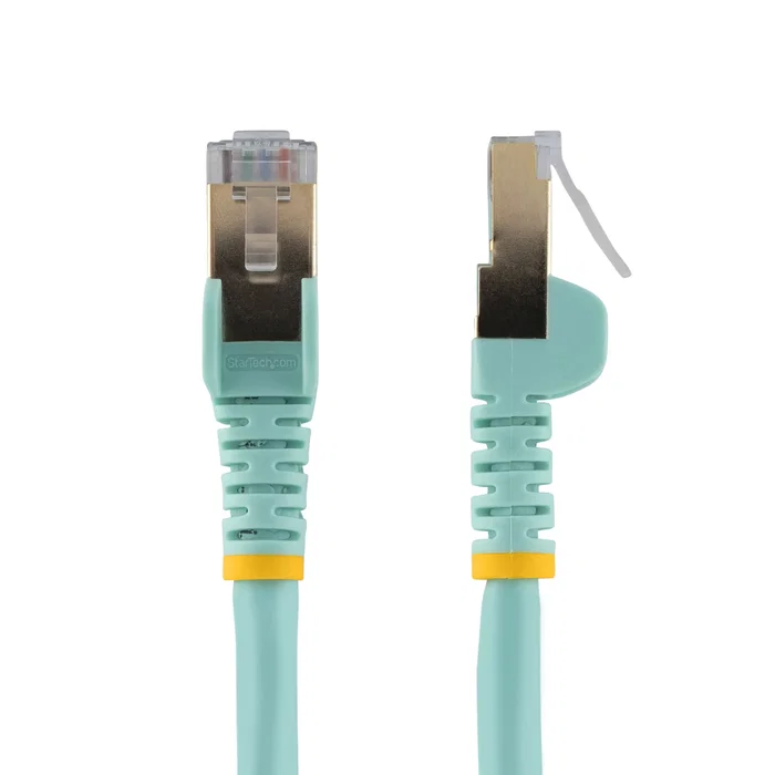 StartTech 6ASPAT2MAQ - Cable de Red Ethernet Cat6a U/FTP STP 10Gb 500MHz, 2m, Aguamarina/Turquesa, RJ45 Macho Macho, Blindado, PoE, Conectores Snagless Chapados en Oro