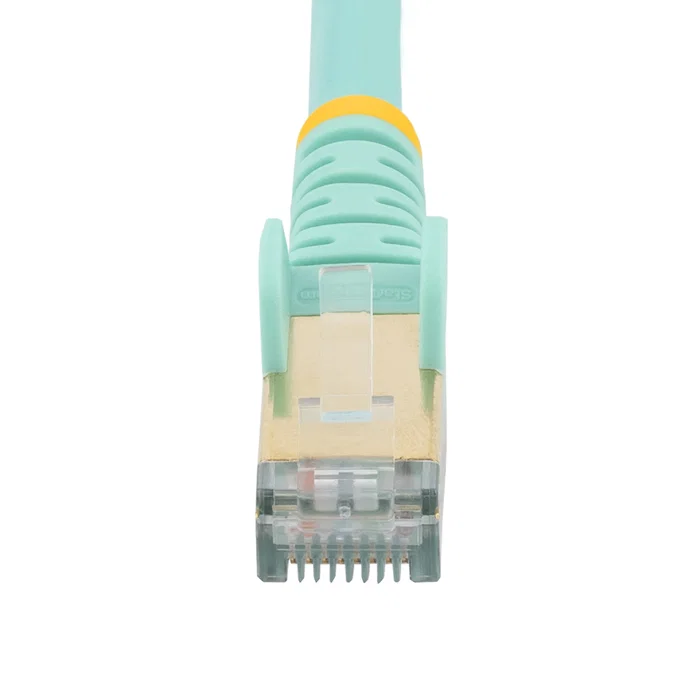 StartTech 6ASPAT2MAQ - Cable de Red Ethernet Cat6a U/FTP STP 10Gb 500MHz, 2m, Aguamarina/Turquesa, RJ45 Macho Macho, Blindado, PoE, Conectores Snagless Chapados en Oro