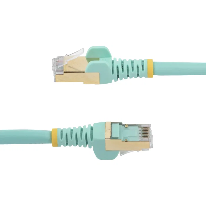 StartTech 6ASPAT2MAQ - Cable de Red Ethernet Cat6a U/FTP STP 10Gb 500MHz, 2m, Aguamarina/Turquesa, RJ45 Macho Macho, Blindado, PoE, Conectores Snagless Chapados en Oro